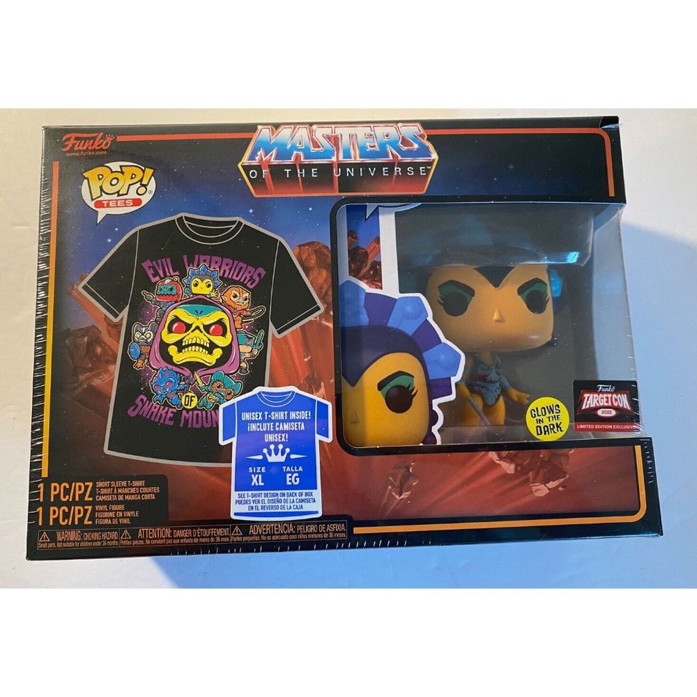 FUNKO POP MASTERS OF THE UNIVERSE EVIL LYNN POP & TEE SIZE XL GITD TARGETCON
